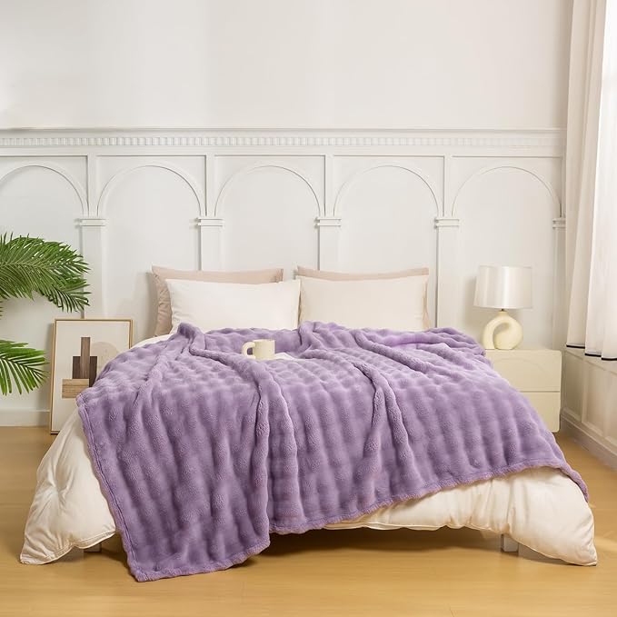 YUSOKI Luxury 3D Bubble Throw Blanket 3.1lb,All Ages,Home Decoration, (Lilac Purple,60 * 80inches)-Ruum Studio Home
