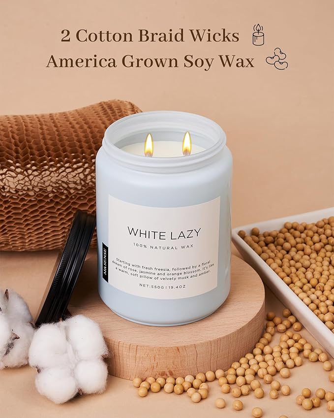 M&SENSE Spring Scented Candle, Jasmine Clean Cotton Soy Wax Large 19.4oz 110 Hour Long Lasting Burning Non Toxic Organic Natural 2 Wick Relaxing Jar Candle for Women-Ruum Studio Home