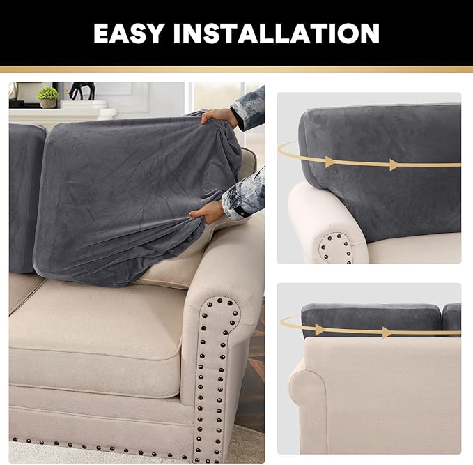 PrinceDeco Sectional Couch Covers Velvet Cushion Covers for Sectional Couch Cushion Covers for Sectional Sofa Separate Sectional Sofa Slipcovers Washable(1 Chaise Back+ 2 Sofa Back,Grey)-Ruum Studio Home