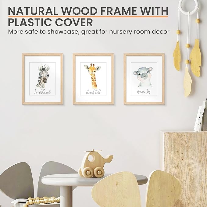 upsimples 11x14 Picture Frame, Natural Solid Wooden Picture Frames, Display 8x10 with Mat or 11 x 14 Without, Vertical or Horizontal Wall Hanging, 1 Pack, Natural