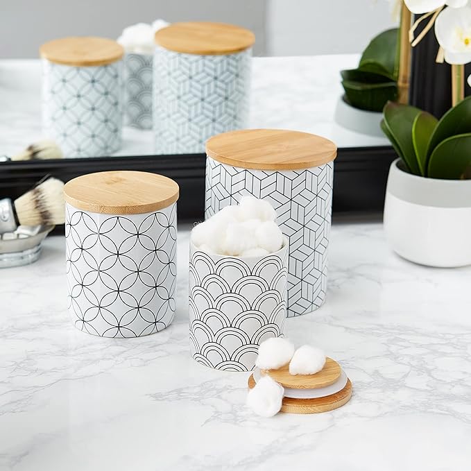 DII Kitchen Ceramics Collection, Canister Set, Mixed Print, White/Black, 3 Piece-Ruum Studio Home