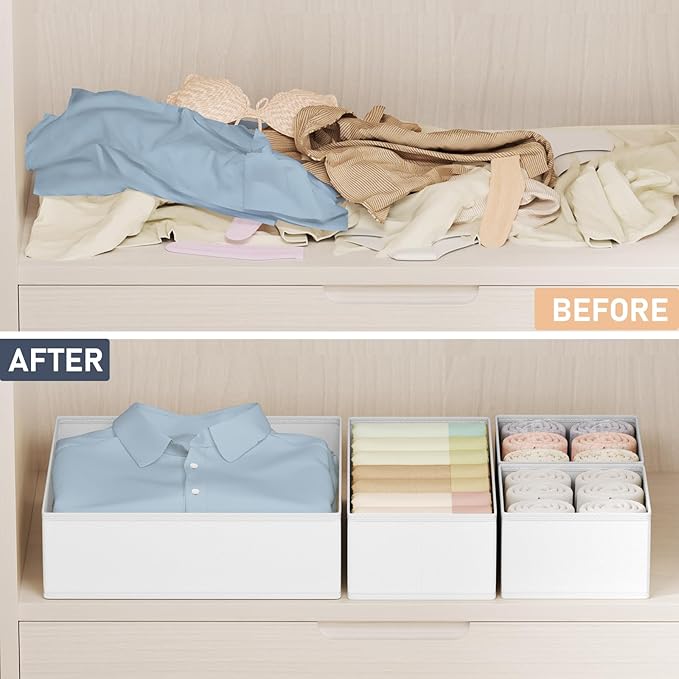 DIMJ Drawer Organizer Clothes 24 Pack - Foldable Baby Organizers and Storage & Dresser Organizer for Bedroom, Closet - Nursery Organization Dresser Dividers for underwear, Sock,Bra, Belt, Tie, White-Ruum Studio Home