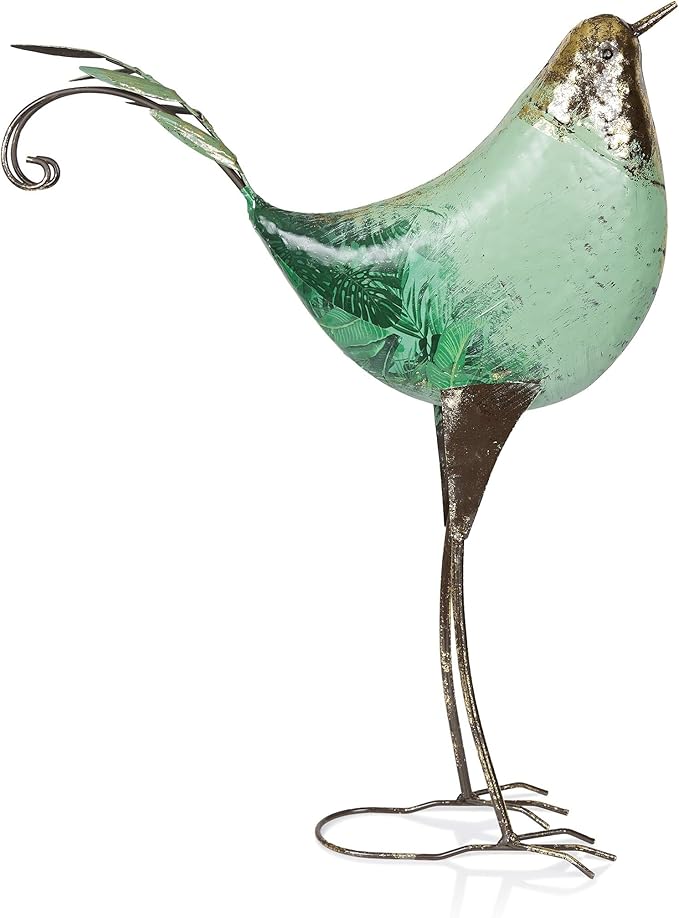 Alpine Corporation MCC704 Chin-Up Metal Bird Outdoor Décor Statue, Whimsical Animal Décor for Patio & Garden, 20" H, Green-Ruum Studio Home