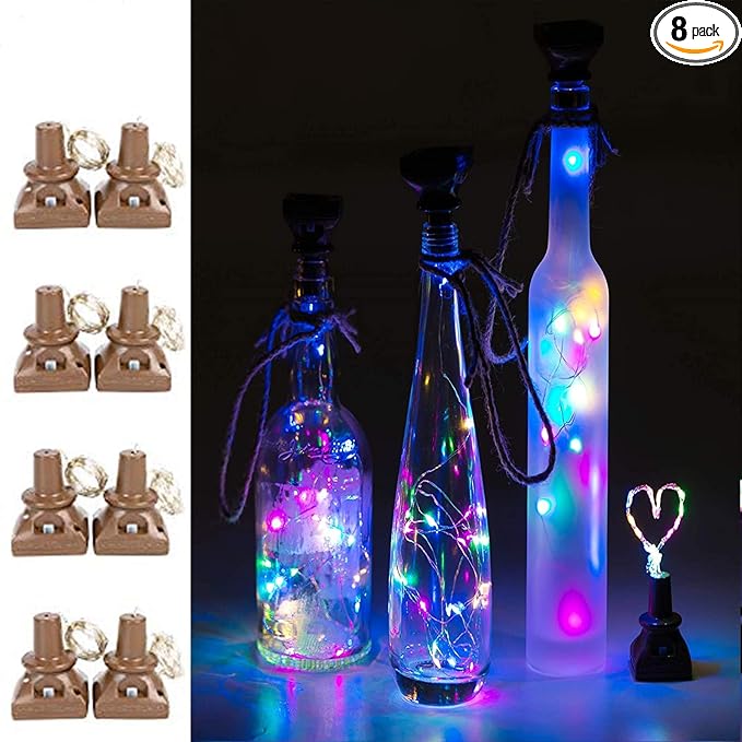 ZNYCYE Upgraded 8 Pack Solar Powered Wine Bottle Lights 20 LED Colored Starry Cork Light Fairy Cork String Craft Lights for Wedding Christmas Outdoor Holiday Garden Decor (Multi Color)-Ruum Studio Home
