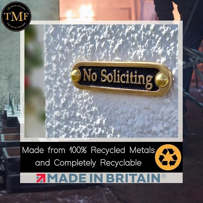 No Soliciting Brass Door Sign. Traditional Style Home Décor Wall Plaque Handmade By The Metal Foundry UK.-Ruum Studio Home