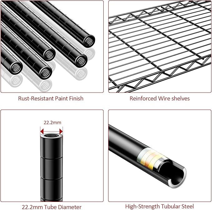 IZEUK 5-Tier Storage Shelving Unit with Wheels, Adjustable Heavy Duty Steel Wire Rack Organizer (Black, 17.7" D x 47.2" W x 76.7" H, 1750 lbs Capacity) for Garage, Kitchen, Office, Laundry, Basement-Ruum Studio Home