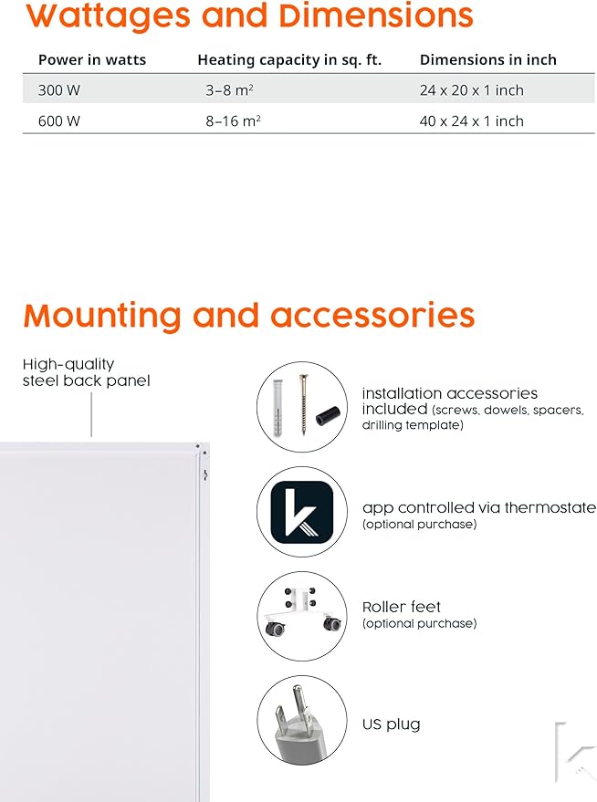 Infrared Space Heater - suited for smaller rooms - potent & energy efficient electric heating - wall-mounted - warms up quickly - over-heating protection - no noise - no maintenance - pleasant warmth-Ruum Studio Home