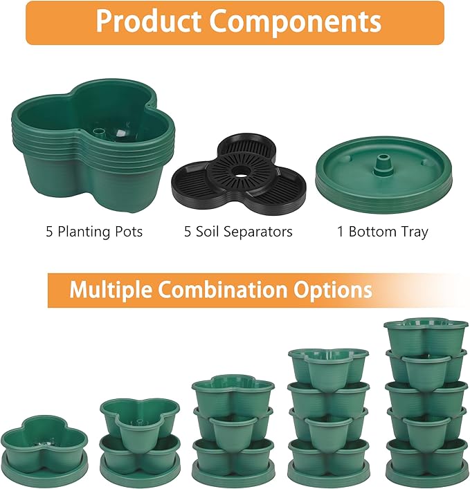 VECELO 5 Tier Vertical Garden Planter, Self Watering Stackable Planters with Wheels for Strawberries, Herbs, Flowers, Vegetables, Dark Green-Ruum Studio Home