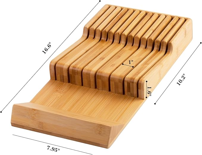 Bamboo Kitchen Drawer Knife Block, In drawer Knife Holder, Knife Drawer Organizer fit for 13 knives-Ruum Studio Home