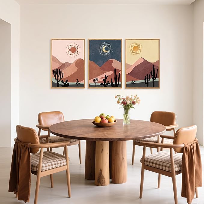 HPNIUB Boho Desert Framed Canvas Wall Art Set, Abstract Sun Moon Art Prints, Modern Cactus Paintings Artwork, Mid Century Southwestern Landscape Wall Decor for Living Room, Bedroom, Office-16 x24 x3-Ruum Studio Home
