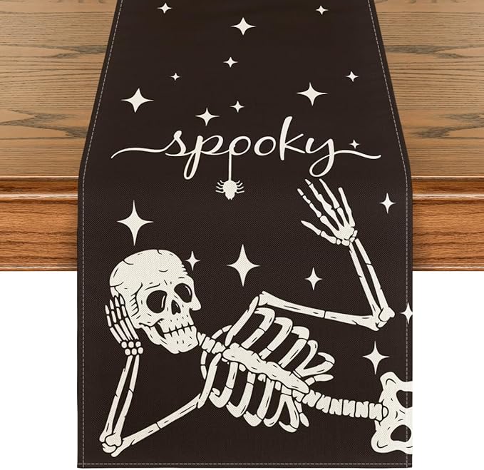 Artoid Mode Spooky Skeleton Spider Bone Halloween Table Runner, Holiday Kitchen Dining Table Decoration for Home Party Decor 13 x 36 Inch-Ruum Studio Home