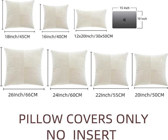 Fancy Homi 2 Packs Boho Cream Decorative Throw Pillow Covers 18x18 Inch for Living Room Couch Bed Sofa, Rustic Farmhouse Home Decor, Soft Corss Corduroy Patchwork Textured Square Cushion Case 45x45 cm-Ruum Studio Home