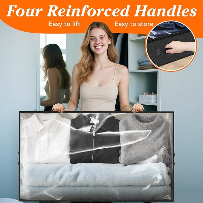 SpaceWhisper 90L Under Bed Storage Containers, 8-Pack Storage Bins with Clear Top, Foldable Closet Organizers and Storage with Label Holder for Clothing, Blankets, Comforter & Pillows(Black)-Ruum Studio Home