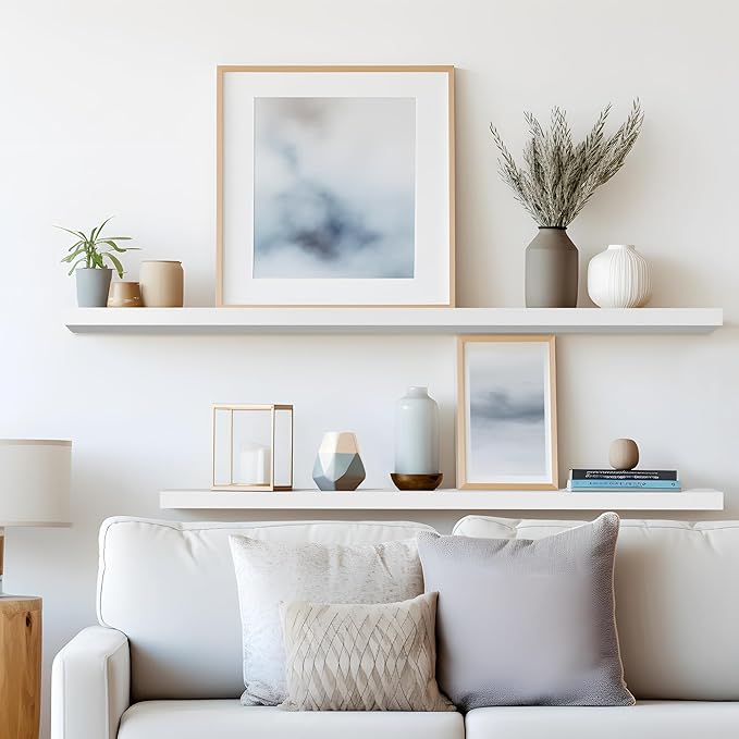 LaVie Home Floating Shelves, 47 Inch Wall Shelf Set of 2, Hanging Shelf with Invisible Brackets, Wall Decor for Bathroom, Bedroom, Living Room, Kitchen Storage, Modern White-Ruum Studio Home