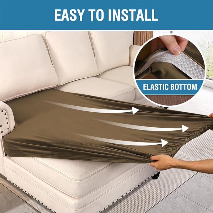 H.VERSAILTEX Velvet Stretch Individual Chaise Cover Sectional Couch Covers for L Shaped Sofa Both Left/Right Furniture Protector Seat Cushion Sofa Cover (1 Piece Chaise Cover, Bronze Brown)-Ruum Studio Home