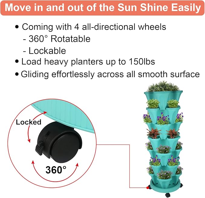 Vertical Planter 7 Tier Stackable Planters Garden Planters Strawberry Herb Flower and Vegetable Planter Indoor Outdoor Gardening Pots with Removable Wheels and Tools-Ruum Studio Home
