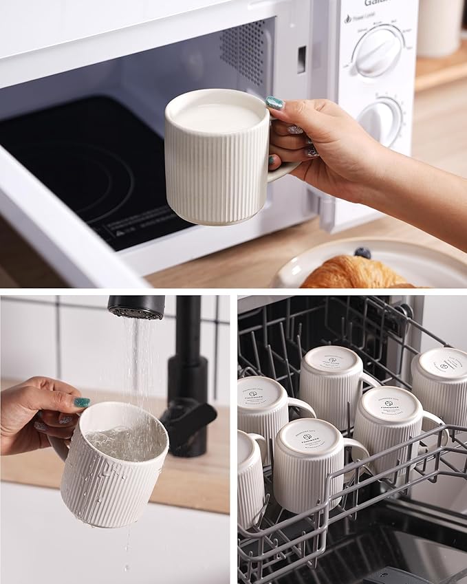 famiware Coffee Mug Set for 6, Star 12 oz Catering Mugs Cup Set with Handle for Coffee, Tea, Cocoa, Milk - Ceramic Stoneware Drinkware Set, Matte White + Matte Black-Ruum Studio Home