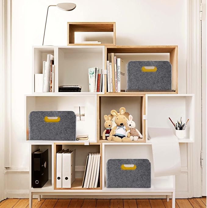 Welaxy Storage Baskets Collapsible Felt Storage bin Foldable Shelf Drawers Organizers for Kids Pet Toys magazine Books Clothes Closet Cabinet decluttering (Curry x 3)-Ruum Studio Home