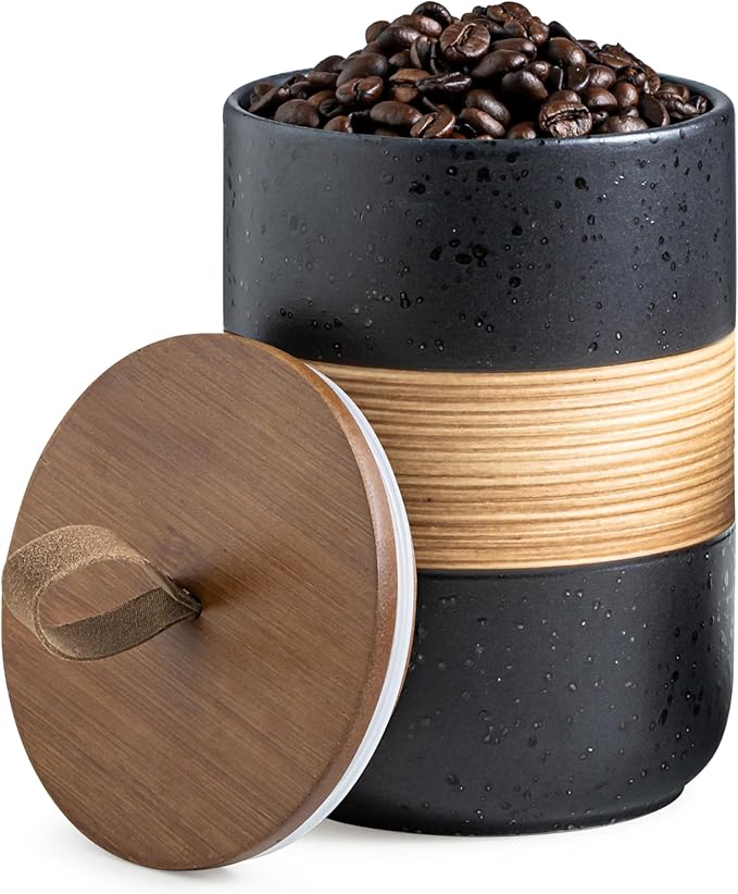 Coffee Container Jar with Lid, Ceramic Kitchen Food Storage Jars for Spice Sugar Cookie, Stackable Decorative Jars for Coffee Bar, Black & 28oz-Ruum Studio Home