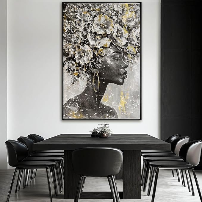 Large Black and Gold African American Wall Art with Framed Black Woman Office Bedroom Living Room Poster Home Hanging Decor 32x48 Inch-Ruum Studio Home