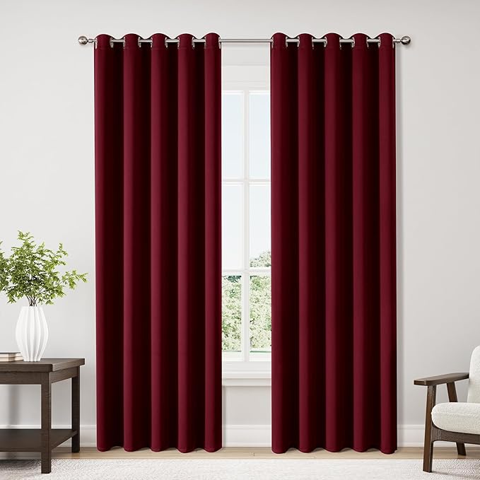 ChrisDowa Burgundyout Curtains 70 inches Wide for Bedroom - 2 Panels Set Extra Wide Grommet Thermal Insulated Room Darkening Curtains for Living Room (Burgundy, 70 x 84 Inch)-Ruum Studio Home