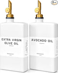 White Glass Olive Oil Dispenser Bottle for Kitchen by Brighter Barns - Avocado Oil Dispenser Set, Vanilla Syrup Bottle - Modern Decor, Gold Kitchen Accessories for Home, Airbnb, Cafe (White, Set of 2)-Ruum Studio Home