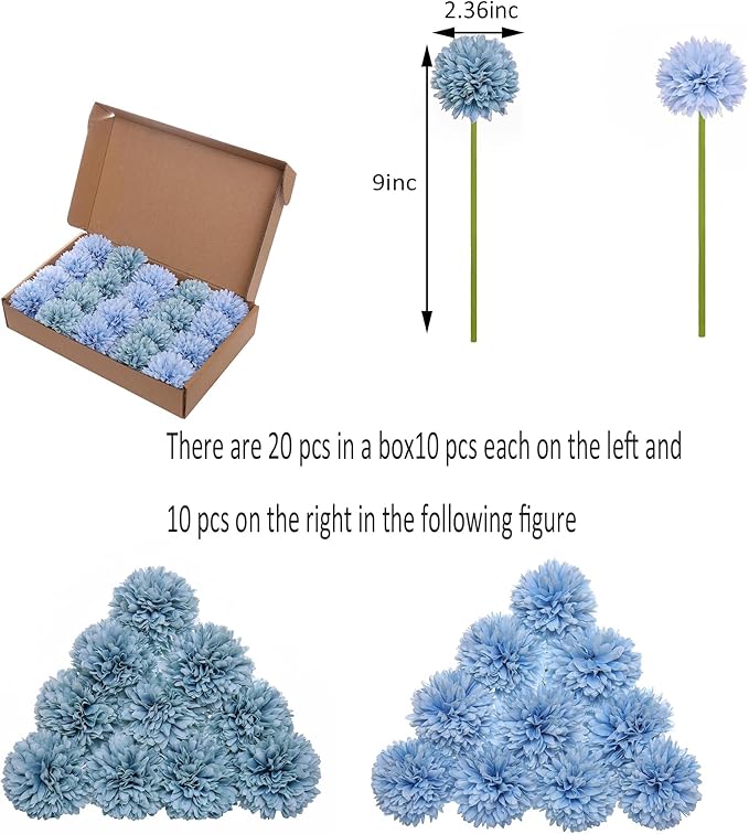 Kimura's Cabin 20Pcs Fake Silk Chrysanthemum Artificial Ball Flower Fake Mums Flowers Wedding Arrangements Bouquets Home Kitchen Table Center DIY Decoration (Blue)-Ruum Studio Home