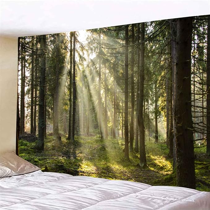 Onivein Forest Tapestry Nature Sunlight Streaming Through Green Trees Wall Hanging for Bedroom Living Room Office Decor 80 x 60 Inches-Ruum Studio Home