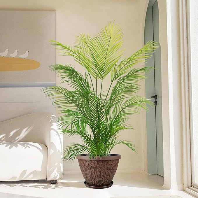 4 Pack 12 Inch Pots for Plants, Plastic Outdoor Flower Pots with Drainage Hole & Tray, Large Planters for Garden Porch Home Indoor Outdoor Decor - Pebbles Pattern Design Plant Pots-Ruum Studio Home