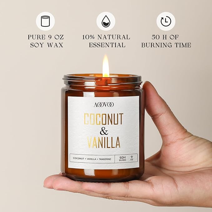 AOOVOO Coconut Vanilla Candles - 9 oz Scented Candles, Aromatherapy Candle, Soy Candle for Home Scented-Ruum Studio Home