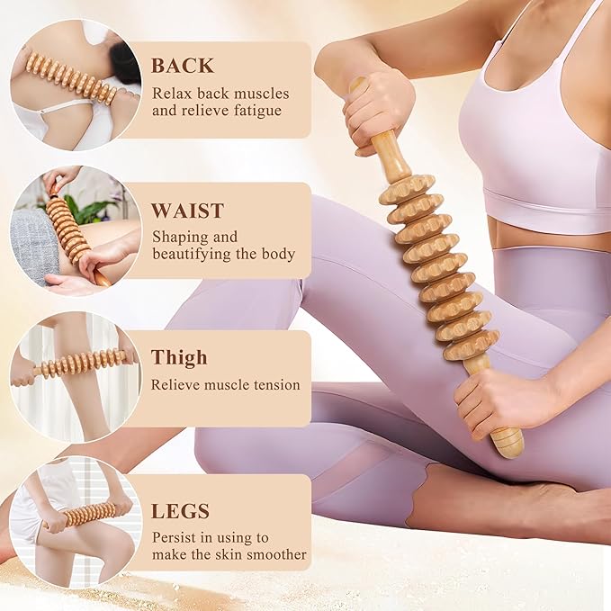 Wood Massage Roller Wood Therapy Massage Tools Body Roller Cellulite Roller Deep Tissue Muscle Roller Wooden Massager for Lymphatic Drainage, Maderoterapia, Muscle Pain Relief(Straight)-Ruum Studio Home