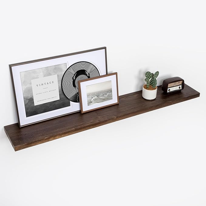 Fun Memories Floating Shelves for Wall, 55"x9.3" Rustic Solid Elm Wood Shelves, Heavy-Duty Wall Mounted Shelves with Invisible Brackets for Living Room, Bedroom, Kitchen, Walnut Finish-Ruum Studio Home