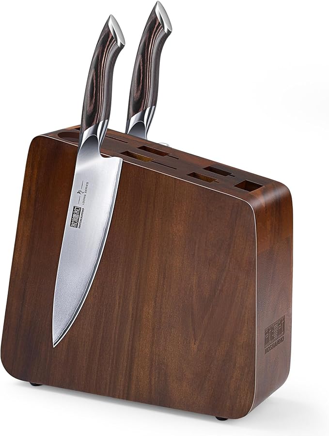 Magnetic Knife Block 10 x 9 Inches, Double Sided Magnetic Knife Holder and Kitchen Knife Organizer Storage, 7 Slots Acacia Wood Universal Knife Block for Chefs-Ruum Studio Home