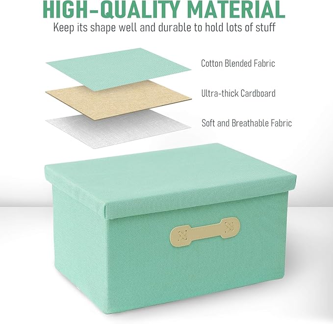 Enzk&Unity Decorative Storage Bins with Lids, Fabric Linen Foldable Storage Box with Handle Home Organizer for Shelf, Closet, Bedroom, Living Room, Office, 3 Packs, Teal-Ruum Studio Home
