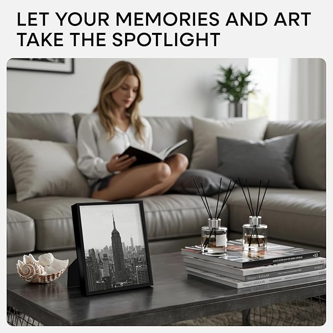 Homeforia Black Picture Frames 8x10, High End Metal 8 x 10 Photo Frame with Mat 5 by 7 Art, 10x8 Black Frame Matted to 5x7 inch Print, 8by10 Wall or Tabletop Frames, Tempered Glass, Wall Kit, Set of 1-Ruum Studio Home