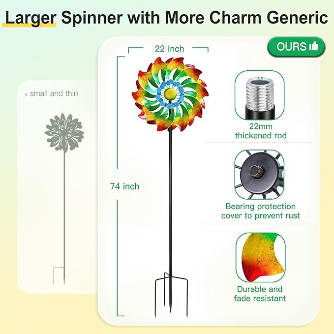 Wind Spinner - Metal Large Wind Spinners Outdoor - Windmill for Yard and Garden, Gift for Family, Friends, Garden Lovers(74'' x 22'')-Ruum Studio Home
