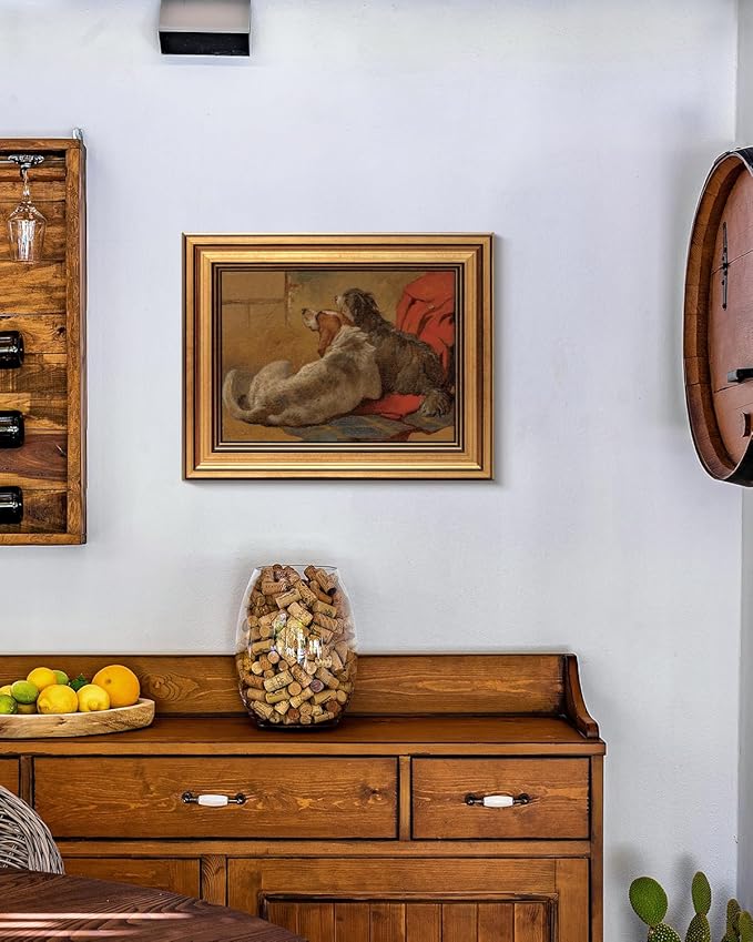 HUARCEY Gold Framed Vintage Wall Art for Living Room Dogs Oil Painting Wall Decor– Cozy Pet-Themed Aesthetic Room Decor for Bedroom Prints Study Classic Animal Artwork Gift for Dog Lovers 8"x10"-Ruum Studio Home