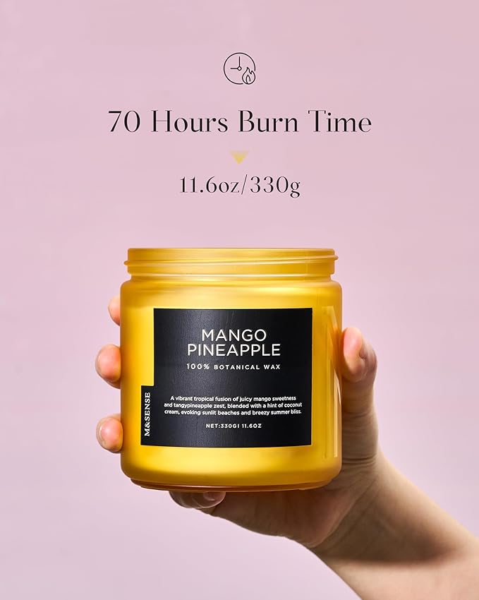 M&SENSE Mango Pineapple Tropical Scented Candle - 11.6oz Natural Soy Wax Non Toxic 70-Hour Burn 2-Wick Fruit Scent for Home, Housewarming Gifts - Aromatherapy Candle for Women, Men & Family Friends-Ruum Studio Home