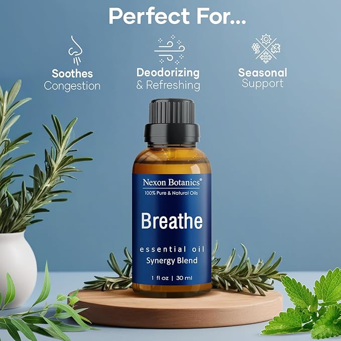 Breathe Essential Oil Blend 30 ml - Breath Sinus Relief with Menthol Oils - for Humidifiers, Diffusers, and Aromatherapy - Nexon Botanics-Ruum Studio Home