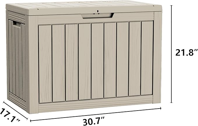 45 Gallon Lockable Resin Deck Box, Waterproof & UV-Resistant Outdoor Storage Box for Outdoor Cushion Storage, Garden Tools & Pool Accessories Storage, Gray-Ruum Studio Home
