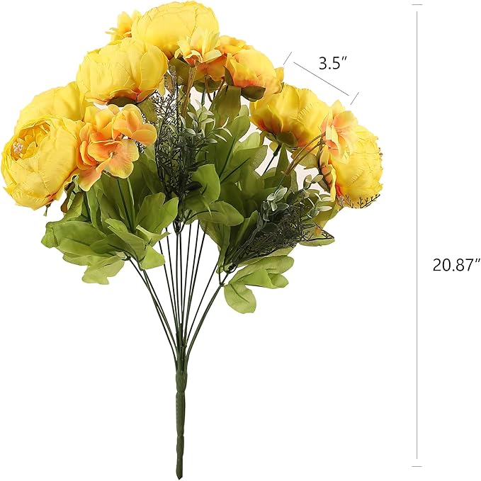 Duovlo Artificial Peony Silk Flowers Fake Flowers Vintage Wedding Home Decoration,Pack of 1 (Yellow)-Ruum Studio Home