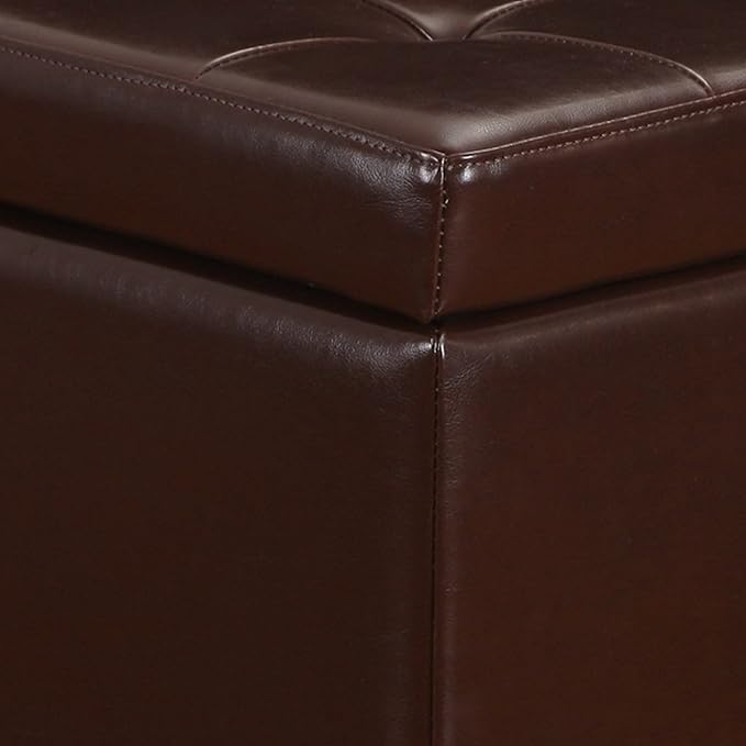Adeco Bonded Leather Square Tufted Footstool, 18", Brown Storage Ottomans,-Ruum Studio Home