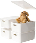4 pack large plastic White storage bins Baskets, Toy Box Chest with Lids and Handle，Organizer Containers for Baby，Kids,snacks,Nursery，Shelves，Playroom, Bedroom，Office,Closet，home-Ruum Studio Home