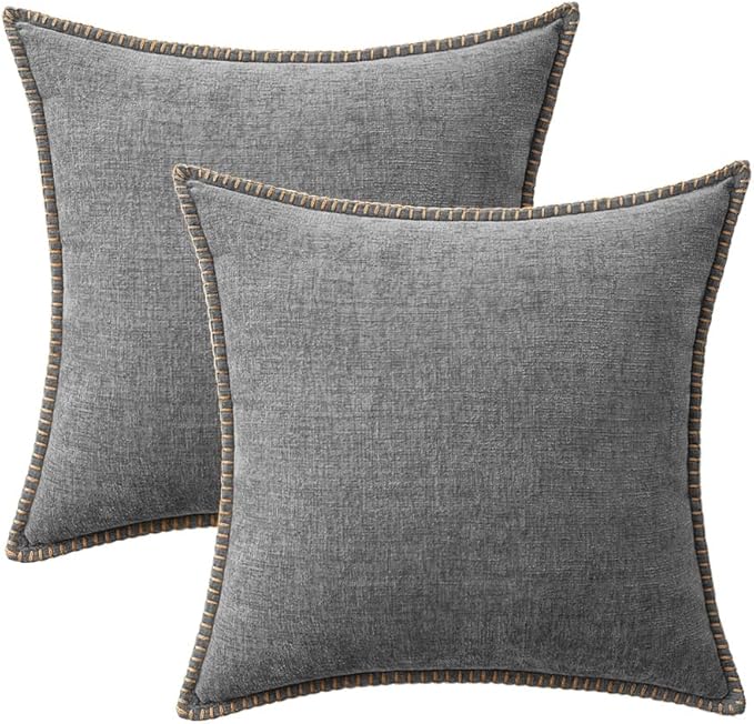 MIULEE Pack of 2 Couch Throw Pillow Covers 18x18 Inch Dark Gray Farmhouse Decorative Pillow Covers with Stitched Edge Soft Chenille Solid Dyed Spring Pillow Covers for Sofa Bed Living Room-Ruum Studio Home