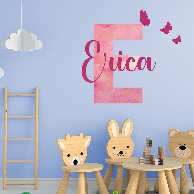 Custom Stickers Name Wall Decor I Personalized Name Sign for Room Decor | Multiple Custom Name & Initial I Decal for Baby Girl Nursery Decor I Nursery Wall Decal for Baby (C. Pink Sky)-Ruum Studio Home