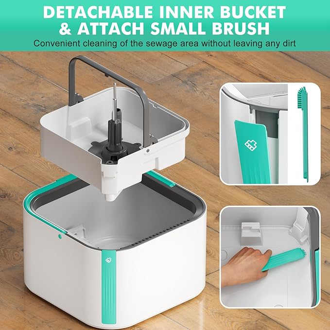 Upgraded Spin Mop and Bucket Self-Standing Mop Bucket Separate Dirty and Clean Water System Self Wringing 360° Rotating Clean Mop and Bucket Set with14Pads Mop-Blue-Ruum Studio Home