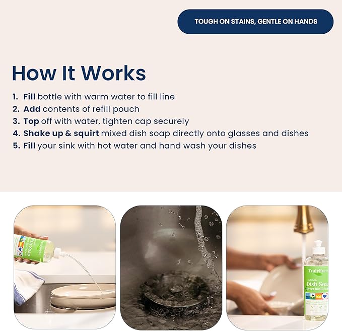 Natural Concentrated Dish Detergent Dishwashing Liquid | Plant-Based Dish Soap | Sweet Basil Fresh Scent | 2 Refill Packs with 1 Empty Refillable Squeeze Bottle (16 Oz)-Ruum Studio Home