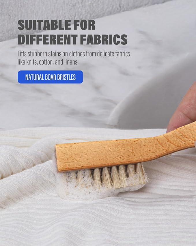 VASSON Natural Soft Boar Bristle Laundry Stain Brush, Laundry Scrub Brush,Laundry Brush for Stains on Clothes, Gentle Stain Remover for Knits, Cotton, and Linens-Ruum Studio Home