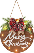 HOMCDALY Merry Christmas Sign for Front Door, Wooden Hanging Sign Door Decoration with 12 LED Light, Winter Welcome Wreath indoor outdoor Décor, Christmas Decoration.-Ruum Studio Home