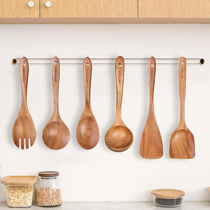 Wooden Spoons - Wooden Spoons for Cooking,Natural Wooden Kitchen Utensils Set Non Toxic,6-Piece Wooden Cooking Utensils(A06)-Ruum Studio Home